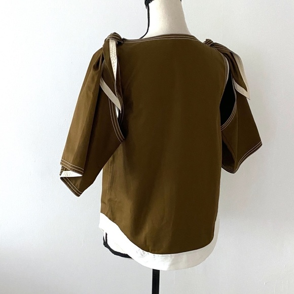 Chloé Brown White Details Cold Shoulder Blouse S - Picture 6 of 12